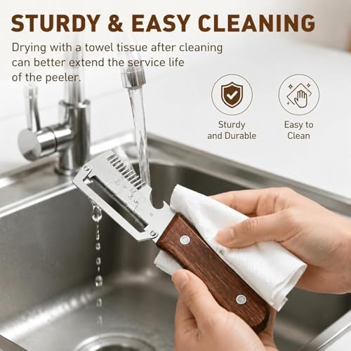 Multifunctional Vegetable Peeler, 3-in-1 Stainless Steel Potato Peeler with Julienne Cutter & Bottle Opener, Wide Blade Kitchen Peeler for Carrot, Cucumber, Potato, Kitchen & Camping Use (2PCS)