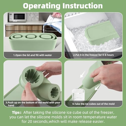 Fu Store Ice Cube Tray for Tumbler Cup 30-40 oz Tumbler 3pcs Silicone Ice Cube Molds With Lid and Bin for Chilling Cocktails Whiskey Drinks Juice Coffee Easy Fill and Release Ice Maker