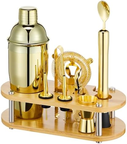 Wukuna Cocktail Shaker Bartender Kit, 11 Pcs Bar Tool Set with Bamboo Stand