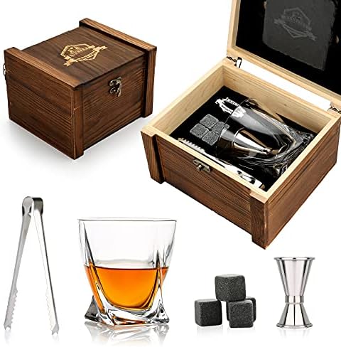 Whiskey Glass Gifts Set with Vintage Wood Box, Ideal Gifts for Men, Dad Him