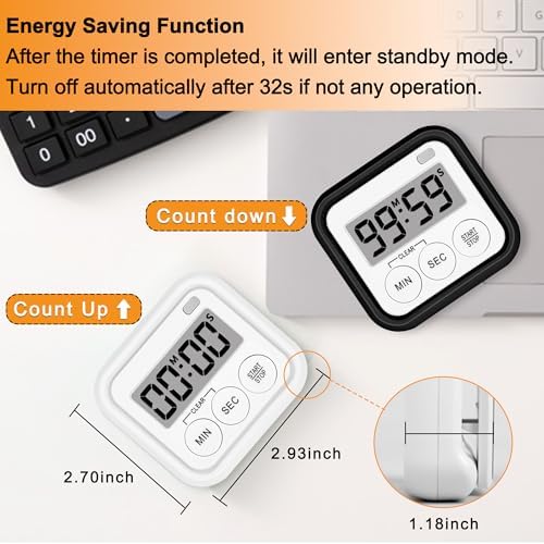 Timer, Kitchen Timers for Cooking Classroom Timer for Kids Teachers Digital Magnetic Timers 4 Pack, White