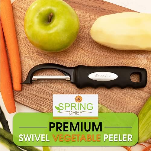 Spring Chef Premium Swivel Vegetable Peeler & Stainless Steel Can Opener with Soft Grip Handles - 2 Product Bundle - Black