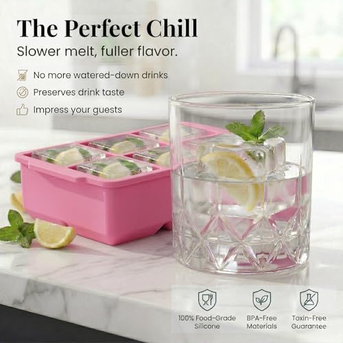 KitchFort® Large Silicone Ice Cube Tray (3-Pack) - 2" Big Ice Mold with Lid
