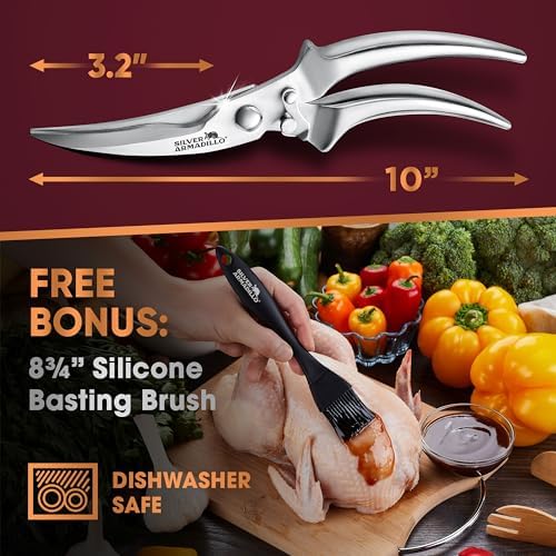 Heavy Duty Poultry Shears - Professional Stainless Steel Kitchen Scissors for Bone, Chicken, Meat, Fish & Vegetables - Spring Loaded (Stainless Steel handles)