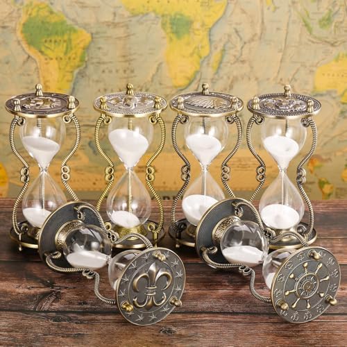 CNCJ Hourglass Sand Timer 60 Minute:Large Lion Brass Carved Sand Clock,Vintage White Sand Watch 60 Min,Unique Reloj De Arena,Hour Glass Sandglass for Gifts,Office,Desk Decorations