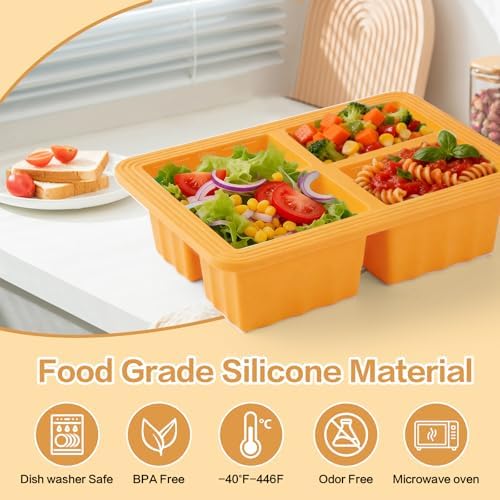 2 Pack Silicone Soup Freezer Molds with Lids, 1 Cup Silicone Freezing Soup Container, Ice Cube Trays for Freezer, Freeze Broth,Sauce,Leftovers, 250mL /125mL Portions, Orange