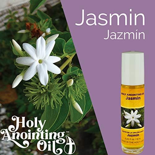 Jasmin Anointing Oil from Israel Boxed Gift Set with Dispenser, Holy Jerusalem Oil & Gold Metal Keychain Bottle Container, Plastic Dropper & Small Glass Vial, Aceite Ungido y Botella