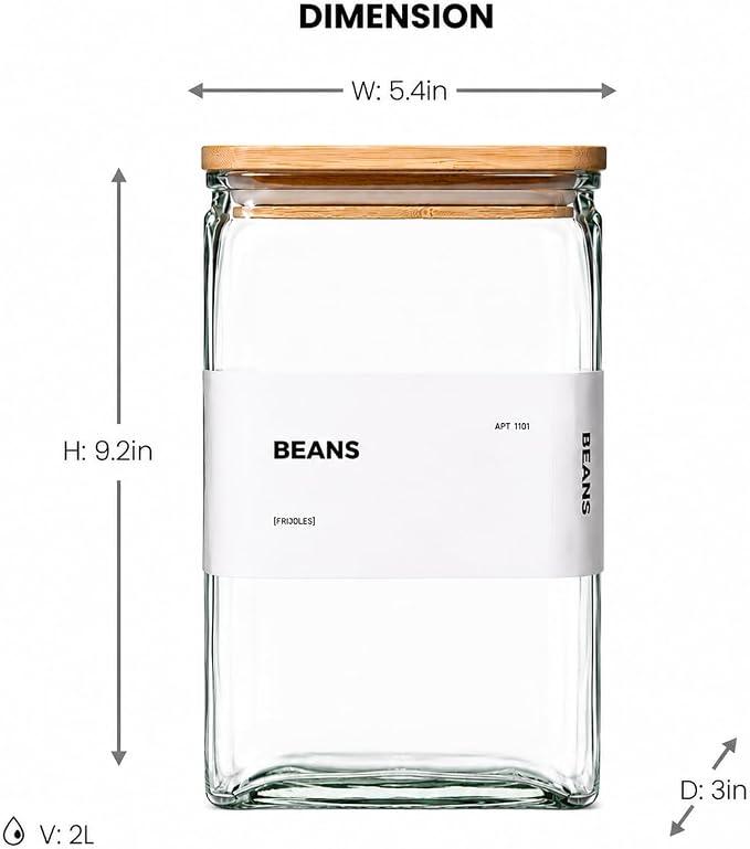 Glass Storage Jars with Bamboo Lid, glass canisters with airtight lids, Clear jars with lids for Spice, Cookie, Candy, Tea, Coffee Bean and Rice (White, 67 oz, Set of 3)