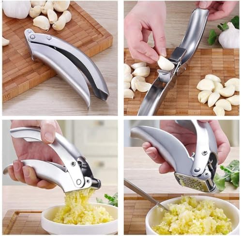 No Peeling Required Garlic Press Stainless Steel with Detachable Handle for Fine Mincing - Premium Garlic Mincer Tool, Rust-Proof, Easy to Clean, Dishwasher Safe Garlic Crusher with 5-Year Warranty