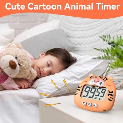 Cute Cartoon Animal Timer, Digital Kitchen Timer Magnetic Countdown Timer with on Off Switch and Large LCD Display for Cooking, Baking, Classroom Supplies