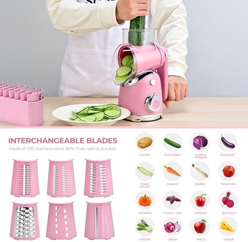 SUSTEAS Rotary Cheese Grater Hand Crank, Kitchen Shredder Vegetable Slicer