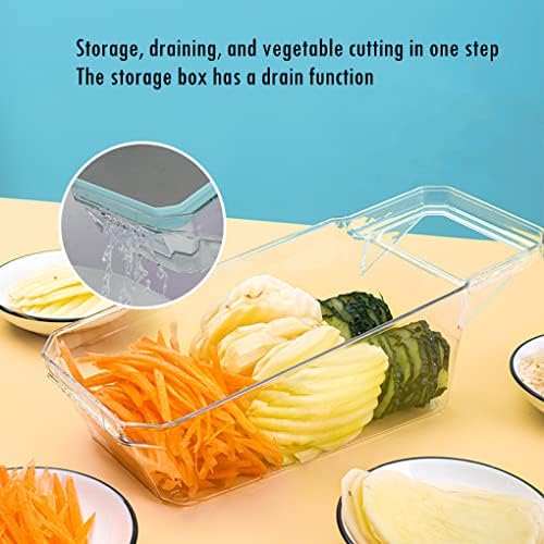 Multipurpose Vegetable Chopper with 6 Adjustable Stainless Steel Onion Blades, Cheese Chopper Grater, Manual Food Slicer with Drain Box and Blade Storage Box
