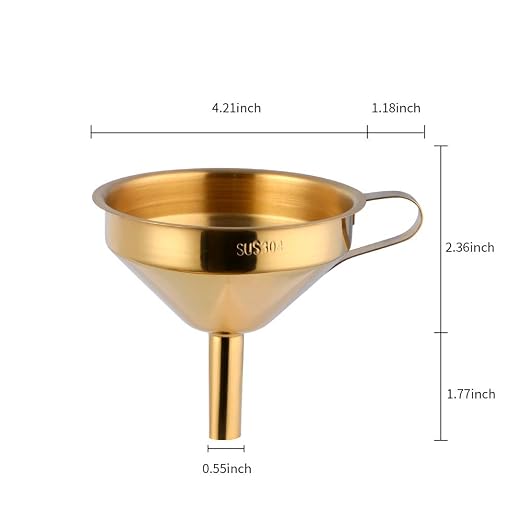 Buyer Star 2PCS Funnel with Detachable Filter,18/8（304） Stainless Steel, Food Grade Metal Kitchen Funnels (Gold)