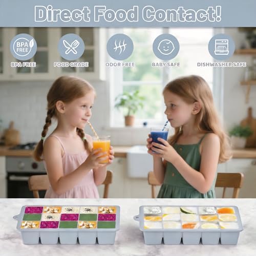 Silicone Ice Cube Tray 2 Pack - EASY RELEASE ice cube tray with lid, BPA Free Ice Cubes Trays for Freezer,ice cube mold for Cocktail,Whiskey (Grey)
