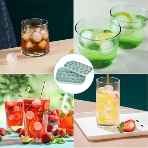 Ice Cube Tray, 2 Pack Silicone Ice Balls Maker with Lid BPA Free Easy-Release Ice Cube Trays for Freezer, DIY Homemade Round Ice Cubes for Whiskey, Cocktails, Coffee (Green)