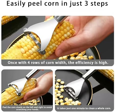 2 Pcs Corn Peeler Corn on the Cob Stripper Tool 304 Stainless Steel Corn Thresher with Ergonomic Handle Easy to Use Corn Peeler for Corn on the Cob Safe Durable Kitchen Tools