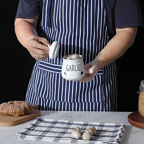 Garlic Keeper with Lid, Ceramic Mini Garlic Container Saver for Countertop, Keep Your Garlic Cloves Fresh
