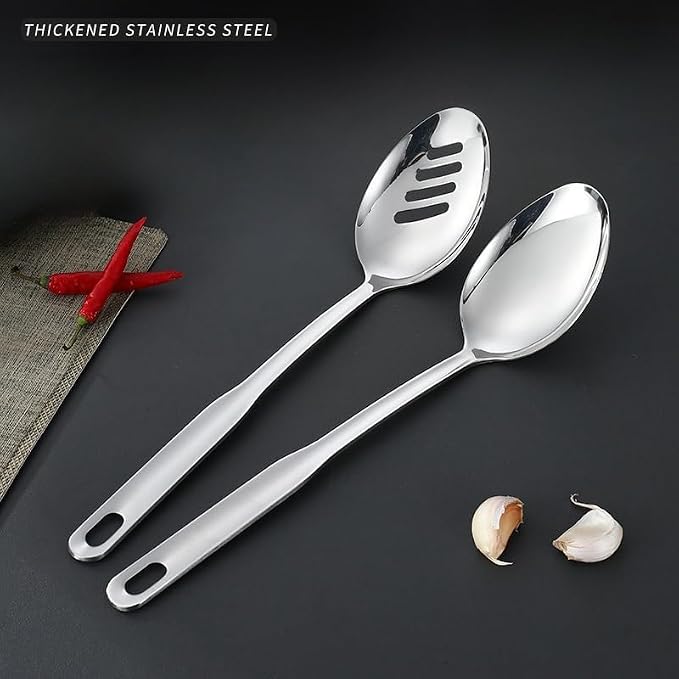 IMEEA Cooking Spoon Set SUS304 Stainless Steel Big Spoons for Serving Food Large Serving Spoons Basting Spoon Slotted Spoon, 12.8-Inch