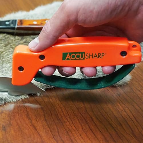 AccuSharp Knife Sharpener, Ergonomic Comfortable Handle, Compact & Easy to Use, Restore and Hone Straight & Serrated Knives, Blaze Orange