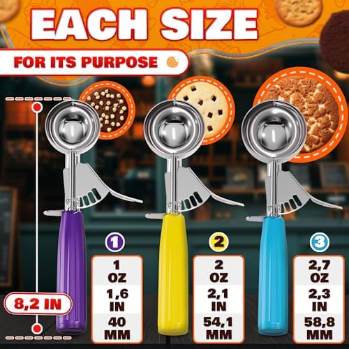 Cookie Scoops for Baking, Stainless Steel Set of 3 in #16, #20, #30