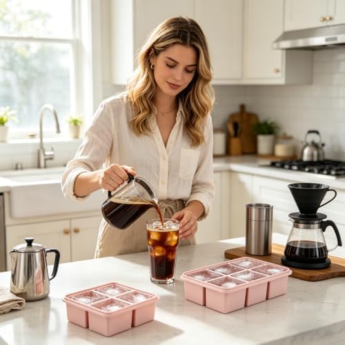 Ice Cube Tray,Ice Cube Trays for Freezer,2" Large Silicone Ice Tray with Lid for Whiskey-4 Pack Old Fashioned Ice Cube Trays for Cocktail,Huge Square Bourbon Ice Cube Maker
