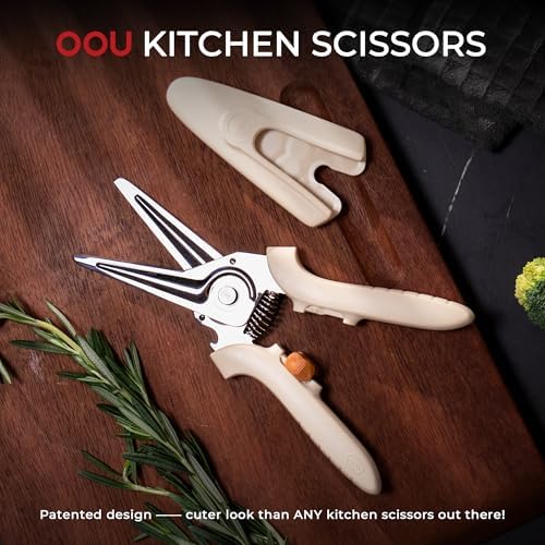 OOU White Bear Kitchen Scissors, All Purpose Heavy Duty Sharp Kitchen Shears Dishwasher Safe, Cooking Shears for Meat Chicken Fish Poultry Herb Bread