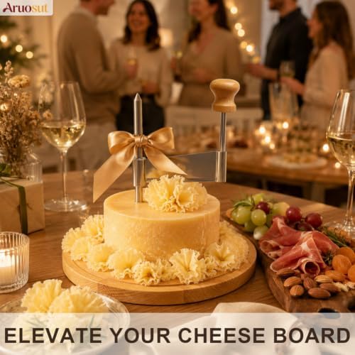 Cheese Curler Cheese Slicer Stainless Steel Blade & Wood Base for Home Restaurants Cafes Bakery Dessert Shops Charcuterie Boards, Parties & Gift