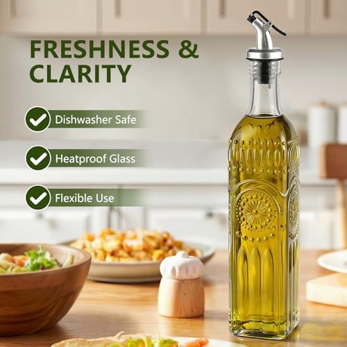 WERTIOO Relief Olive Oil Dispenser Bottle 1 Pack, 17oz Glass Oil Dispenser
