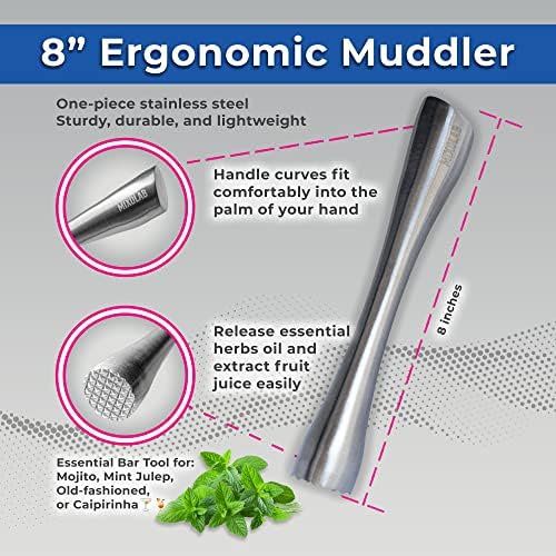 Bar Tool Set, Premium 6-Piece Bartender Tools – Effortlessly Mix Cocktails After a Long Day – Includes Jigger, Strainer, Muddler, Ice Tongs, Spoon, and Holder (Shaker Not Included)