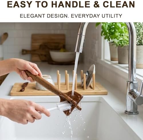 Teak Wooden Meat Chopper 3-Piece Set, Ground Beef Masher,Burger Crusher, Natural Non-Stick Durable Meat Hammer, Includes Wooden Scraper and Cleaning Brush