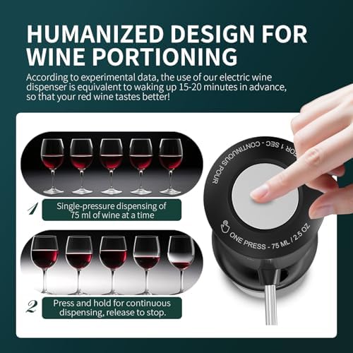 Upgraded Wine aerator Electric Wine Decanter, Rechargeable Automatic Wine Dispenser withStorage Base,Two Modes:long press to continuously Dispense wine/single press to Dispense75ml of Wine(Silver-set)