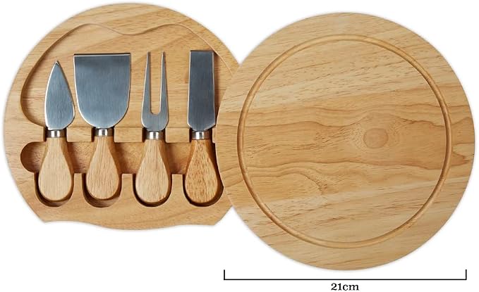 APOLLO THE HOUSEWARES BRAND Cheese Board Set - inc Hidden Knife Tray - Wooden Handle Knives & Fork - Quality Hevea Wood - Size 21x3.5cm, Multicolour (1974)