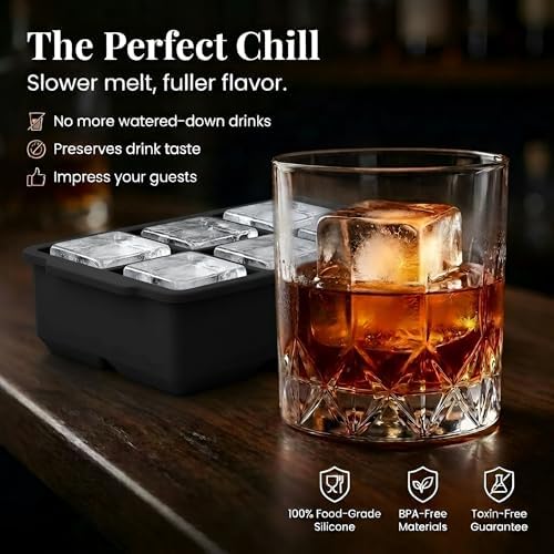KitchFort® Large Silicone Ice Cube Tray (2-Pack) - 2" Big Ice Mold with Lid