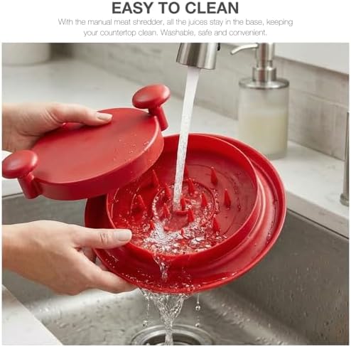 Manual Meat shredder Chicken Shredder Meat shredder Non Slip Base Efficient Manual Barbecue Claws Meat Slicing Tool with Double Handle Shredder for Chicken and Beef(red)