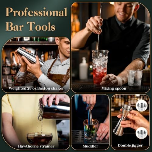 Cocktail Shaker Set with Stand-Bartender Kit for Home Bar, Stainless Steel