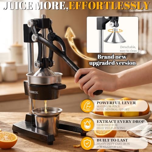 Manual Cast Iron Lemon Squeezer, Black Citrus Juicer