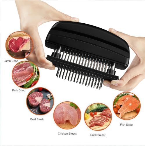 2026 Meat Tenderizer,Needle Meat Tenderizer,48 Blade Meat Tenderizer Tool,Manual Stainless Steel Steak Tenderizer Needle with Safety Clear Base,Kitchen Meat Tenderizer for Grilling Cooking (Black)