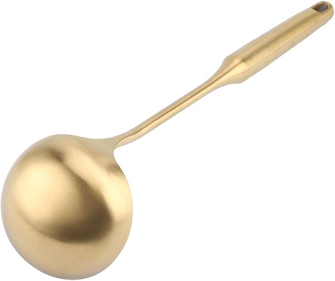 Stainless Steel Kitchen Turner, Big Soup Ladle Useful Cooking Tool Utensil (Soup Ladle-Gold)