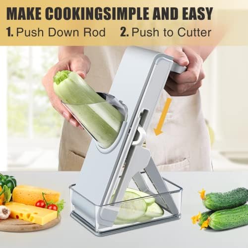 Mandoline Slicer for Kitchen and Vegetable chopper, Adjustable Thickness Safe Julienne & Slicer food, Veggie Slicer for Fruit/Potato/Cucumber/Onion/Meat Cutter with Container