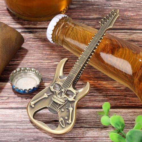 Skull Guitar Bottle Opener, Beer Opener with Gift Bag, Portable Bottle Opener, Father Birthday Gifts, Christmas Gifts for Men, Women, Boyfriend, Dad, Guitar Lovers, Bronze