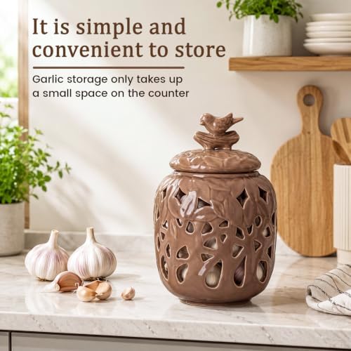 9.8" x 5.9" Large Ceramic Garlic Keeper for Counter, Ceramic Garlic Keeper with Lid Holder Storage Container to Keep Your Cloves Fresh Longer Garlics Saver for Kitchen