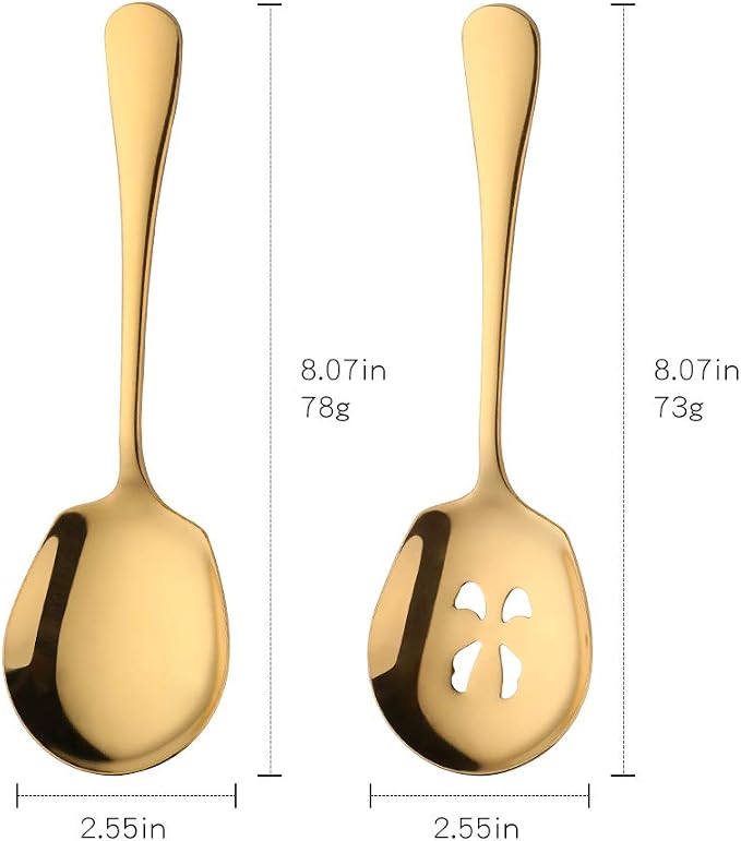 Meisha Serving Spoons Set, 3 Serving Spoons and 3 Slotted Serving Spoons, Matte Gold Stainless Steel Serving Utensils for Buffet Can Banquet Cooking Kitchen - Mirror Polished