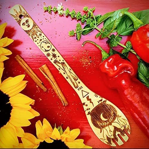 Kitchen Witch Utensils Set Laser Engraved 5 Elements Bamboo Large Cooking Utensils Set Cottagecore Kitchen Witch Gift Romantic Mothers Day Gifts