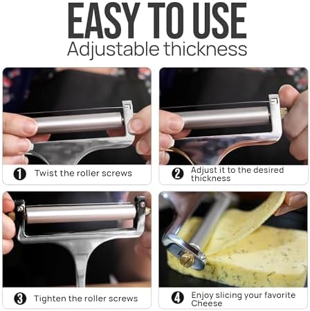 Zulay Kitchen Stainless Steel Wire Cheese Slicer - Adjustable Hand Held Cheese Cutter with 2 Extra Wires - Premium Cheese Knife for Mozzarella, Cheddar, Gruyere - Cheese Cutter with Wire (Silver)