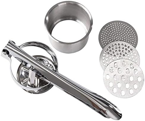 Potato Ricer Stainless Steel Masher, Large Capacity 15oz Potato Masher Kitchen Tool for Potatoes, Fruits, Vegetables and Baby Food, Juicer, Vegetable Strainer with 3 Interchangeable Ricing Discs