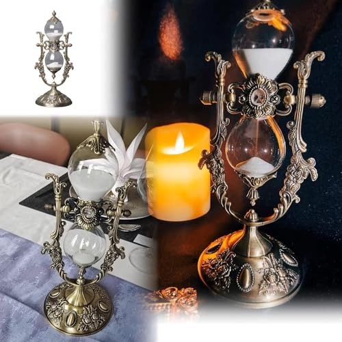 Sanduhr 15 Minuten,Hour Glass,Metal Vintage Hourglass,Hourglass Decor, Hourglass with Sand Embossed Metal Hour Glass Timer,for Home Desk Office Weddin Kitchen Timer (White Sand)