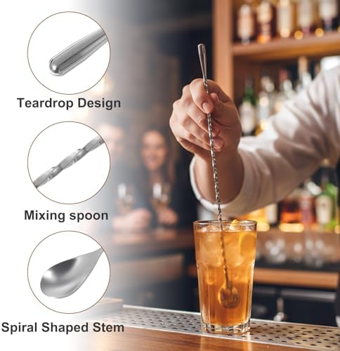 12 PCS Bar Spoon Cocktail Mixing Spoon, 12 Inch Stainless Steel Mixing Spoons with Spiral Handle for Bartenders, Coffee & Ice Cream, Easy to Clean & Great for Professional and Home Use