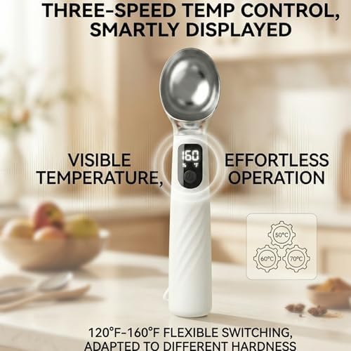 Heated Ice Cream Scoop, Rechargeable Electric Scooper USB-C Gelato（White）