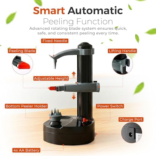 Electric Potato Peeler with 13 Blades, Automatic Rotating Vegetable & Fruit Peeler Machine, Hands-Free Peeler for Potatoes, Apples & More Kitchen Gadgets (Black)