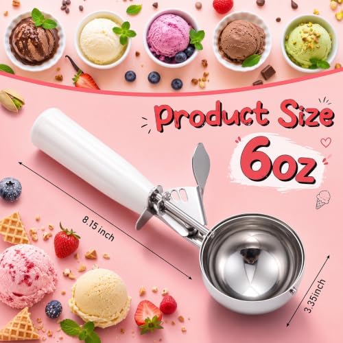 Reallnaive 4 Pcs Ice Cream Scooper with Trigger, 6 oz, White